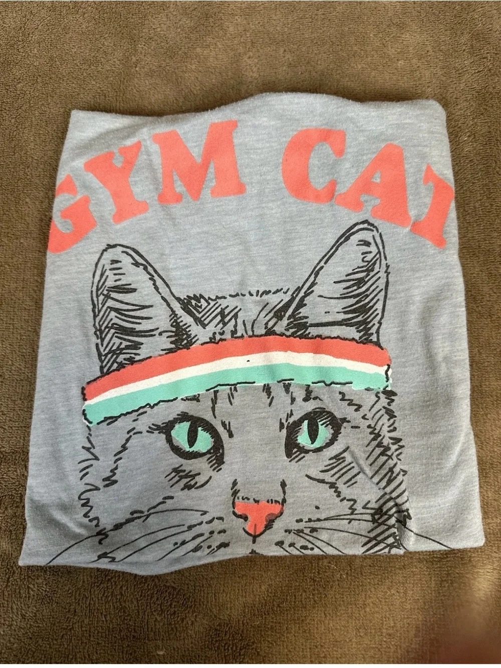 Fifth Sun Gym Cat Graphic Tank Top size Small Gray Athleisure Casual Tee Workout